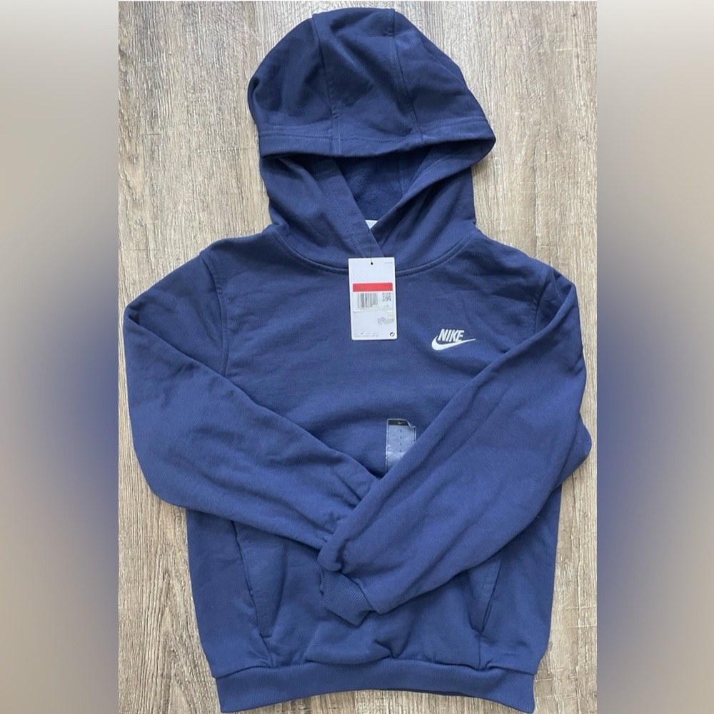 Nike Kids Fleece Pullover Hoodie Navy Blue Sz Large FD3000-410